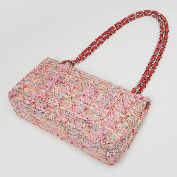 Chanel Pink Multicolor Quilted Tweed Classic Medium Double Flap Bag - Picture 8 of 12